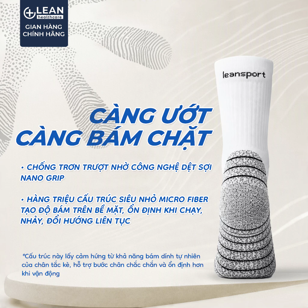 Tất thể thao chuyên biệt Lean Sport – càng ướt càng bám chặt nhờ công nghệ đệt sợi Nano Grip